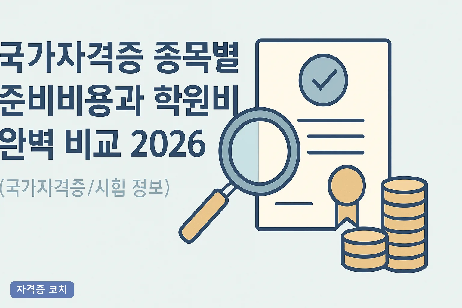 국가자격증 종목별 준비비용과 학원비 완벽 비교 2026, 시험비·교재비·국비지원 총정리