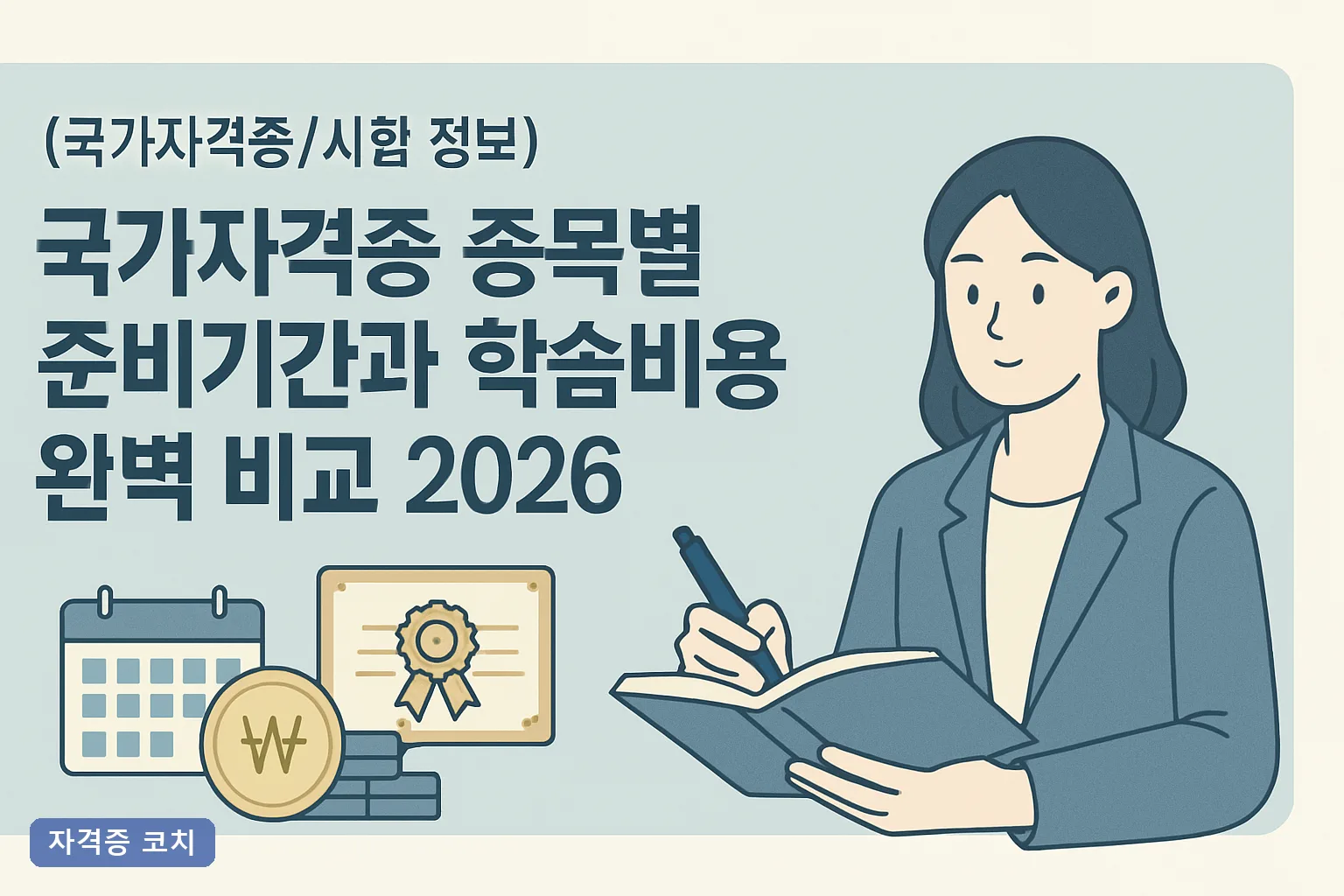국가자격증 종목별 준비기간과 학습비용 완벽 비교 2026｜기간·비용·합격률 한눈에 총정리